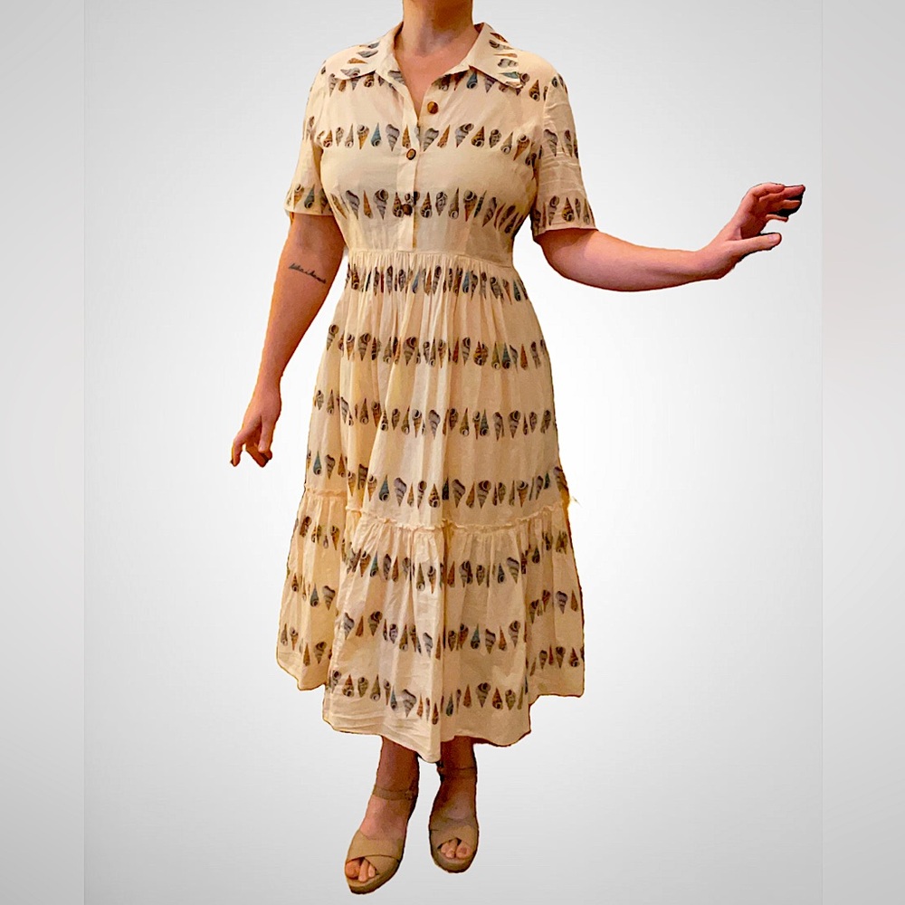 LK Bennett Bella Shell Print Cotton Shirt Dress, Size 12